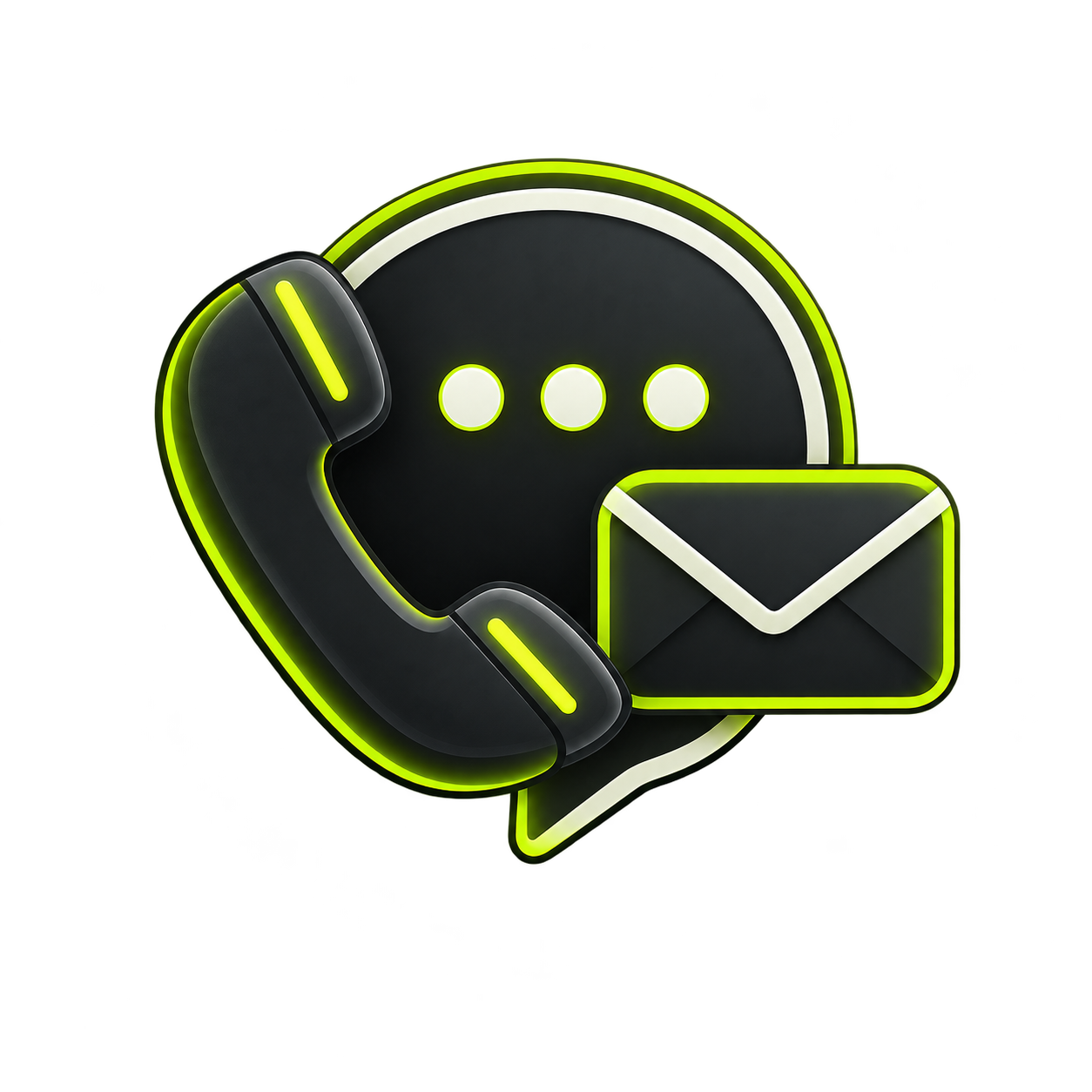 Telefone, mensagem e e-mail representando os canais de atendimento Romex