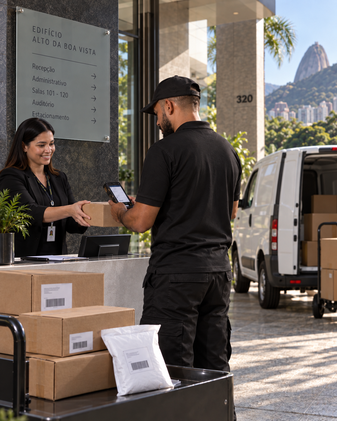 Entrega empresarial sendo conferida com a equipe do cliente