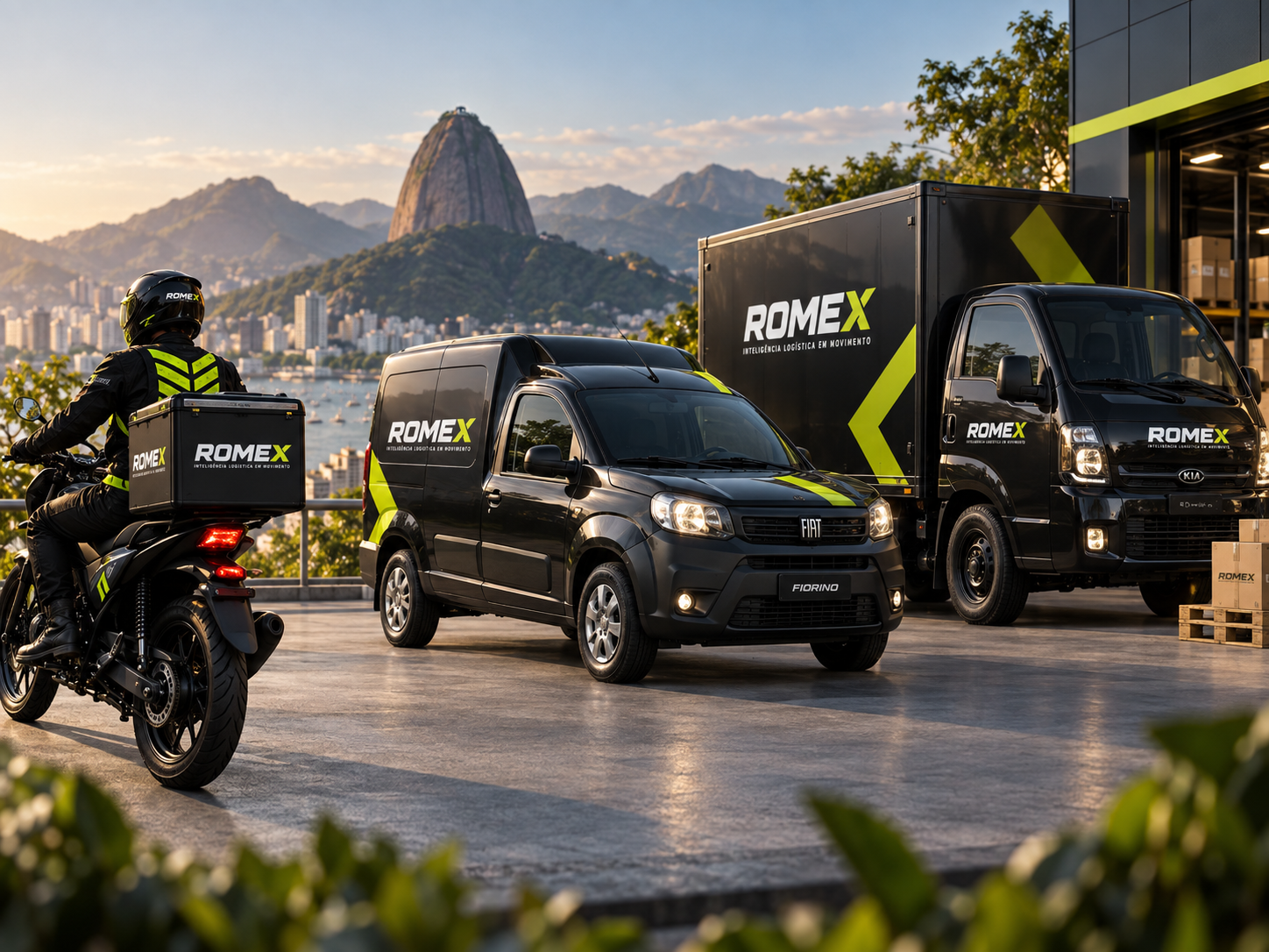 Frota Romex com moto, van e veículo de carga para diferentes formatos de operação