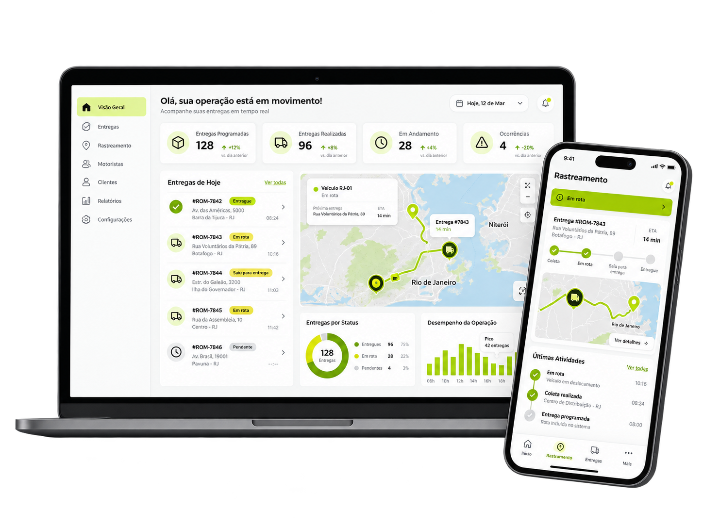 Interface visual de acompanhamento de operação logística Romex
